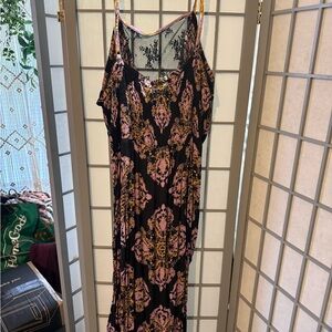 Free People Black Maxi Dress with Pink & Gold Floral Print